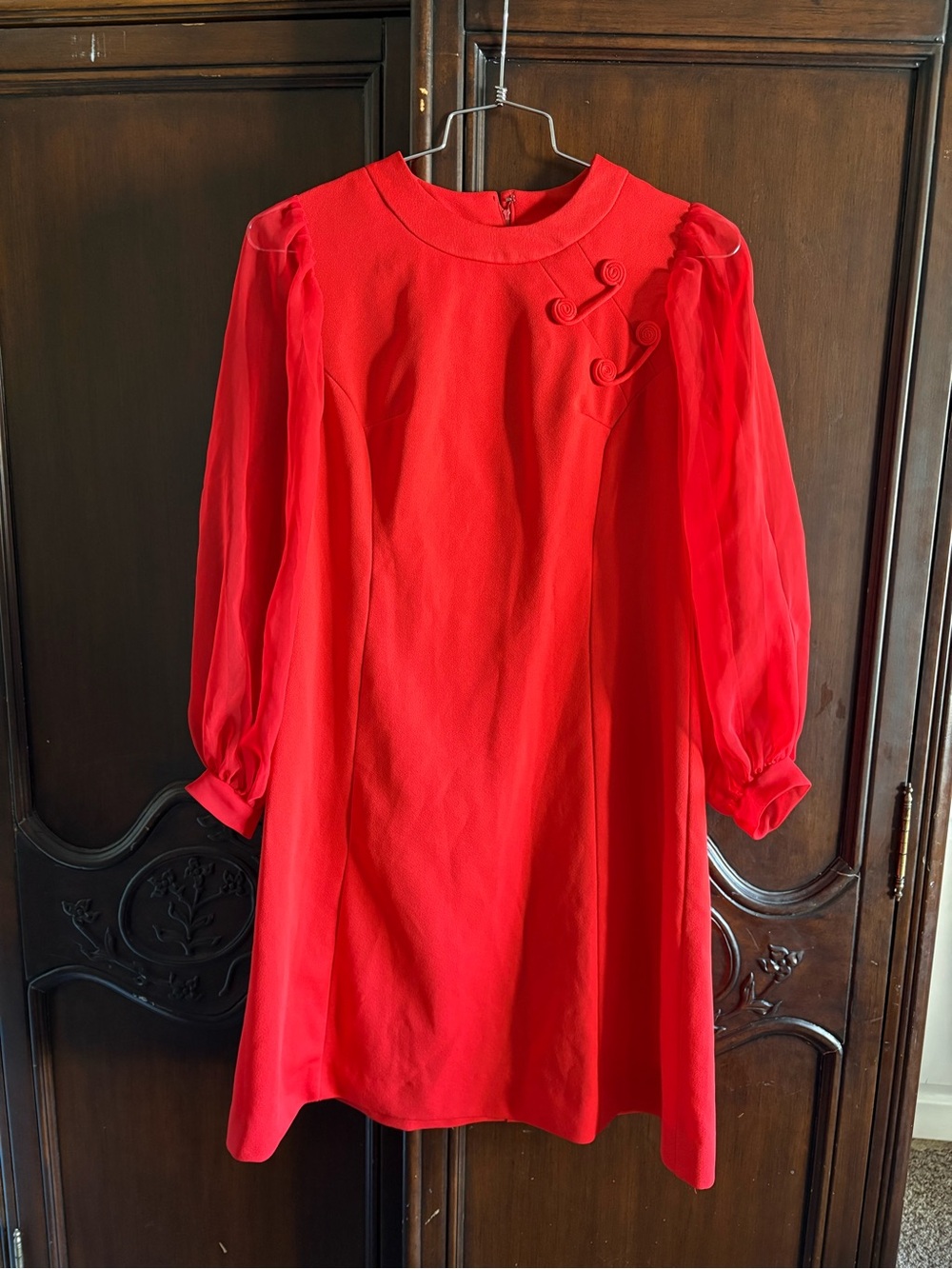 Vintage 60’s Lady Laura by Toni Todd Red Shift Dress Sheer Long Sleeve